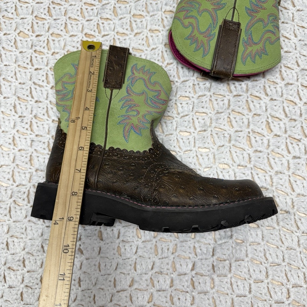 Ariat Fat Baby Western Boots Womens 7.5B Brown Green Pink Leather Style 10012821 - Picture 4 of 13